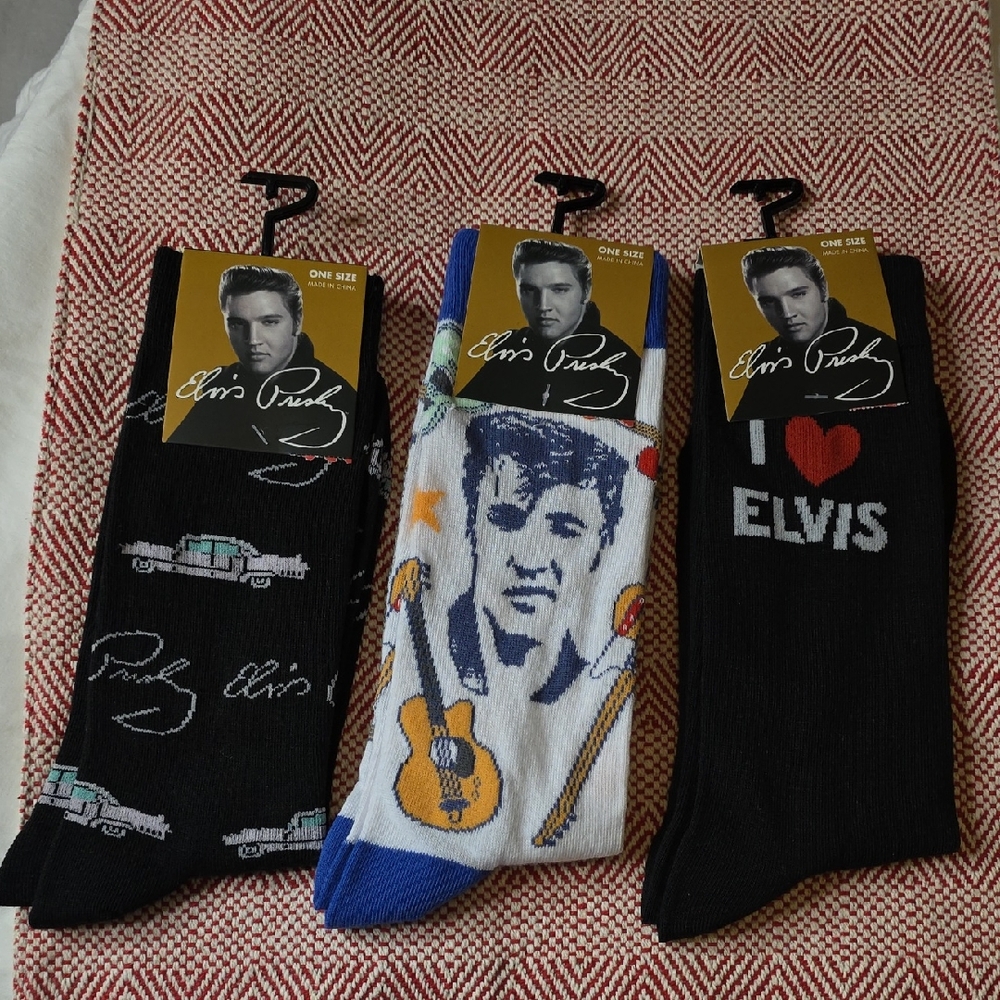 Elvis Themed Men's Socks - Black, White, Blue One Size Fits Most